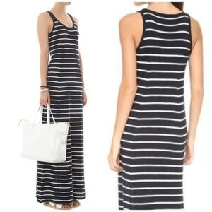 Vince Full Length Striped Knit Tank Maxi Dress Stretchy Scoop Neck - M